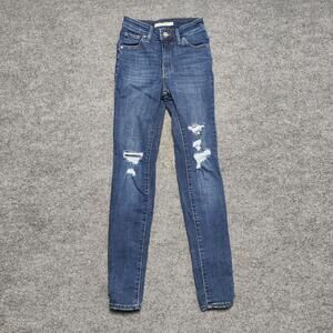 Levis 721 High Rise Skinny Jeans Womens 23 Medium Wash Blue Distressed Denim